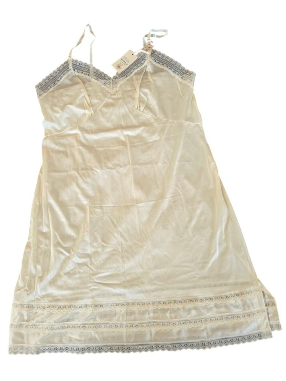 Vtg Coquette Antron Full Slip Ivory Lace Trim Nylon Size 46 USA-Made New